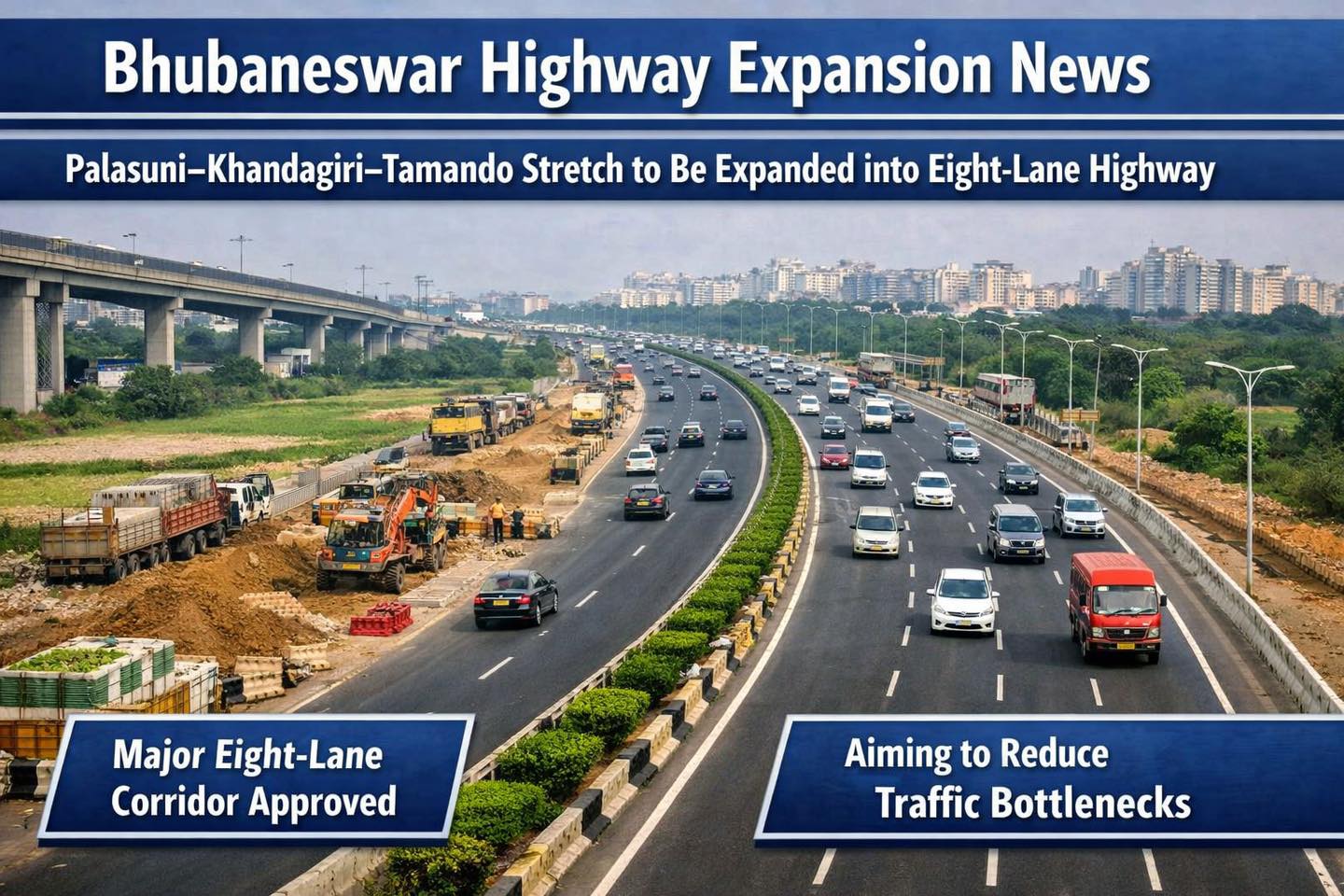 Bhubaneswar Highway to be expanded to Eight Lane from Palasuni to Tamando.